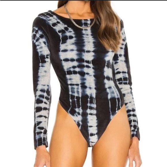 AllSaints Raffi Velvet Tie-Dye Bodysuit in Ink Blue/Grey Marl NWT - Picture 2 of 9